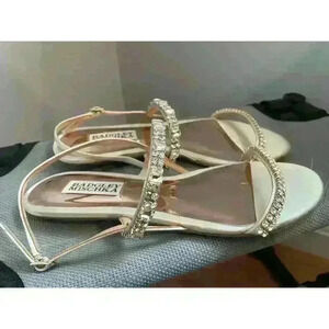 New! Badgley Mischka Zandra Embellished White Rose Gold Strappy Sandal Size 5.5